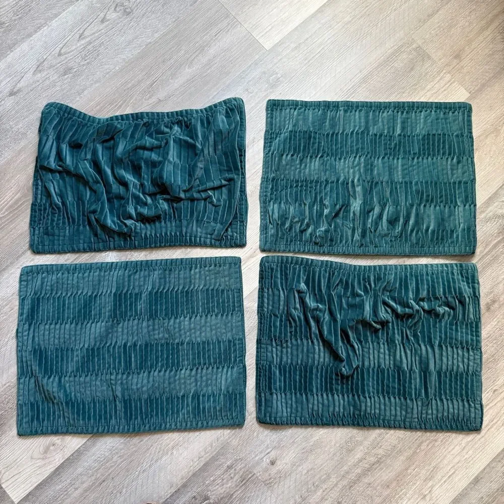 Pleated Velvet Placemats Teal Green Set Of 4 Dining Room Accents